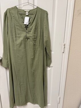 H&M Olive Green Lace-Up shirt Dress